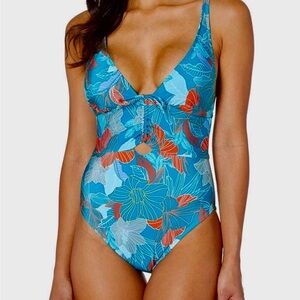 Kenneth Cole Trace of Paradise Shirred-Front Mio One-Piece Swimsuit